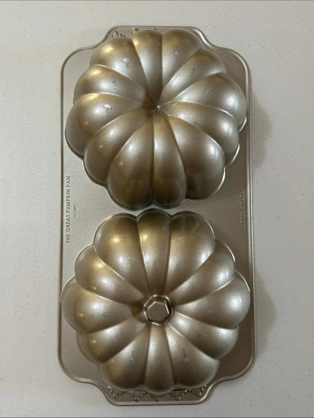 Nordic Ware “The Great Pumpkin Pan” 3D Pumpkin Bundt Pan - gold tone color